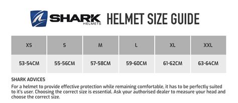 shark helmet size chart.